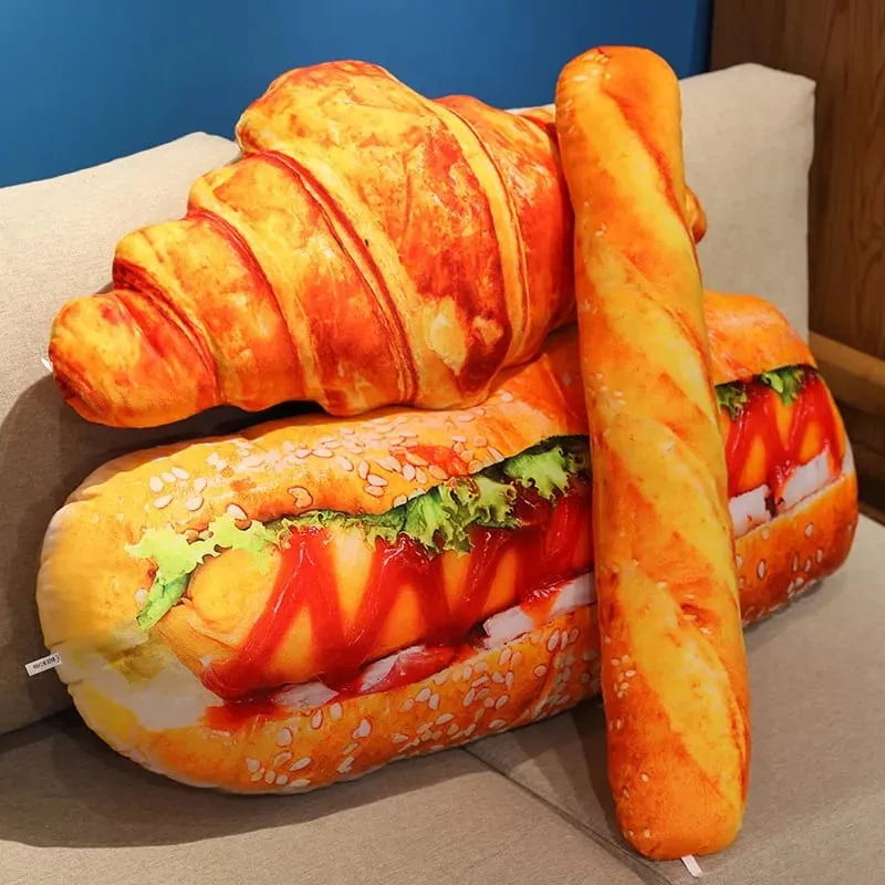 Travesseiro de pelúcia de simulação de pão, 20/40/60cm, baguete, croissant, cachorro quente, pão torrado, almofada de comida, decoração de casa, presente — image 7