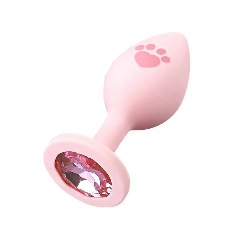 Plugue anal de silicone macio, padrão de pata de gato, 3 tamanhos, plugue anal para mulheres, homens, gays, base de cristal, brinquedos sexuais para adultos, vibrador anal