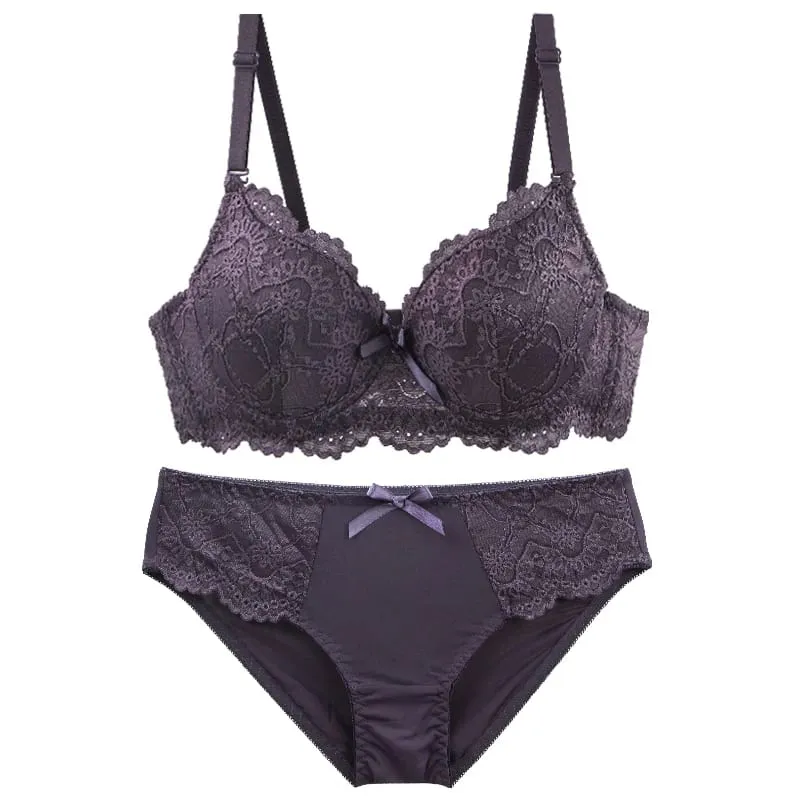 Dainafang conjuntos de sutiã minimizador de renda 3/4 copo push up lingerie suporte lateral alças removíveis 3 ganchos roupa interior feminina