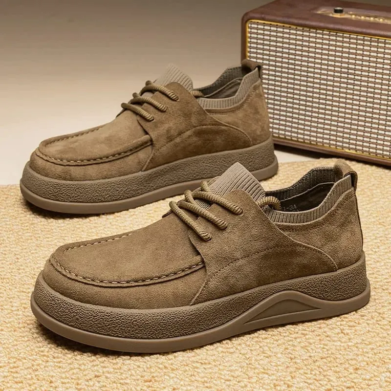 Outono dedo do pé largo primavera nova moda masculina versátil único botas curtas de couro macio botas masculinas zapatillas de deporte