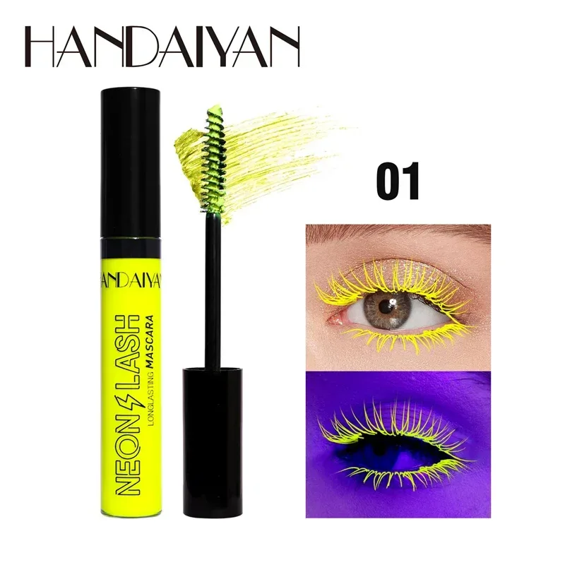 Rímel fluorescente à prova d'água, sem florescimento, secagem rápida, colorido, neon, curvador, amarelo, azul, alonga os cílios, cosméticos — image 7