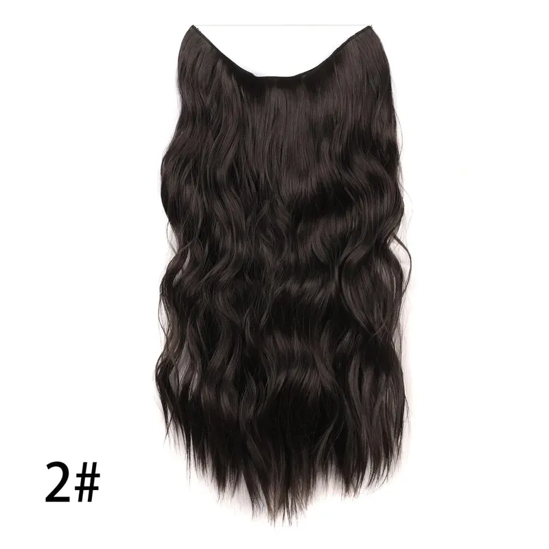 Extensões de cabelo de fio invisível sintético longo 4 clipes em onda encaracolado peruca para mulheres 20 Polegada extensões de cabelo de linha de peixe secreto