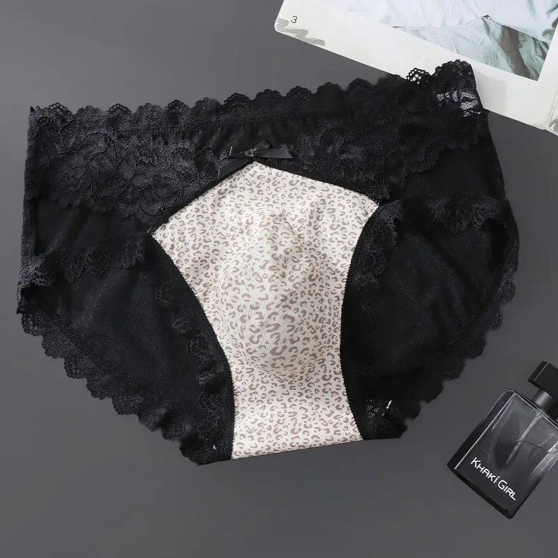 Cuecas masculinas forquilha alta borda de renda leopardo impresso roupa interior de seda gelo calcinha de secagem rápida sissy lingerie ver através de cuecas