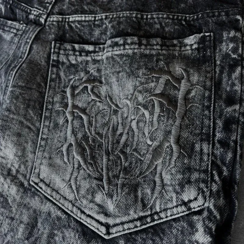 Vintage y2k calças de brim baggy emenda bordado padrão jeans de alta qualidade hip hop gótico streetwear masculino feminino casual calças de perna larga