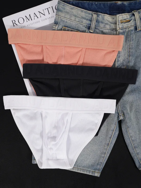 Cueca convexa de algodão com nervuras, confortável para a pele, sensação nua, letra em relevo, cintura larga, roupa íntima de ajuste fino