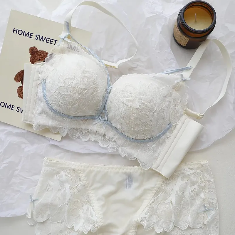 French Garden MOYISU Lace Bra Set 32-38 AB Wireless Thin Cup Push Up Anti Sag セクシー Support Lingerie Suitable Small Bust