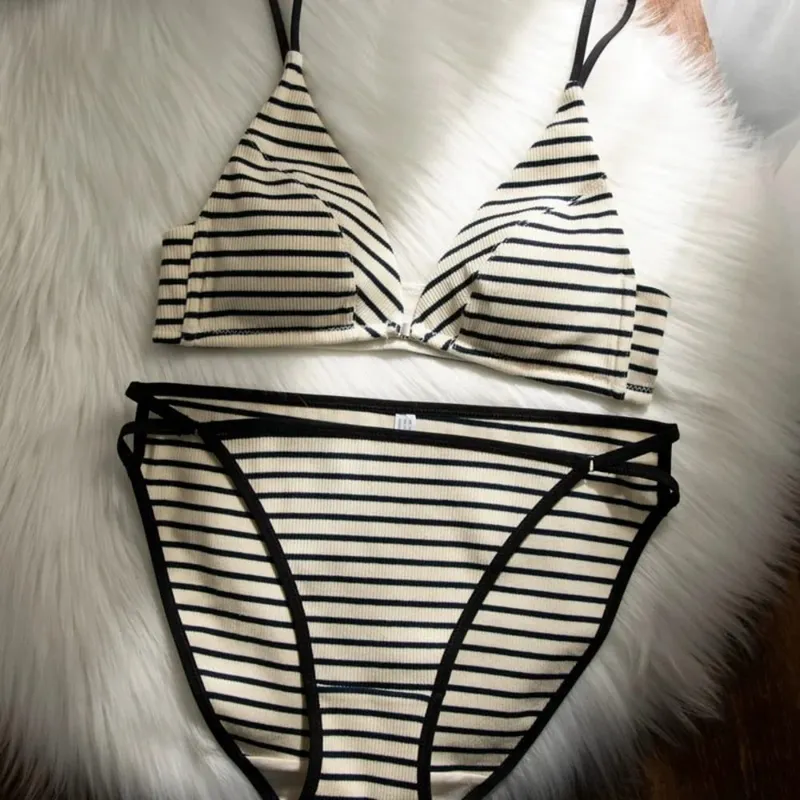 Presságio conjunto de sutiã de fechamento frontal verão fino cinta de espaguete sexy triângulo copo sem costas conjunto de lingerie 32-38 tamanho