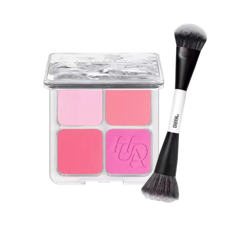 4-in-1 Glow Blush and Mario Brush Set Blush Filter Flush Eye Check Blush Palette Matte Shimmer Long Lasting Women Daily Cosmetic