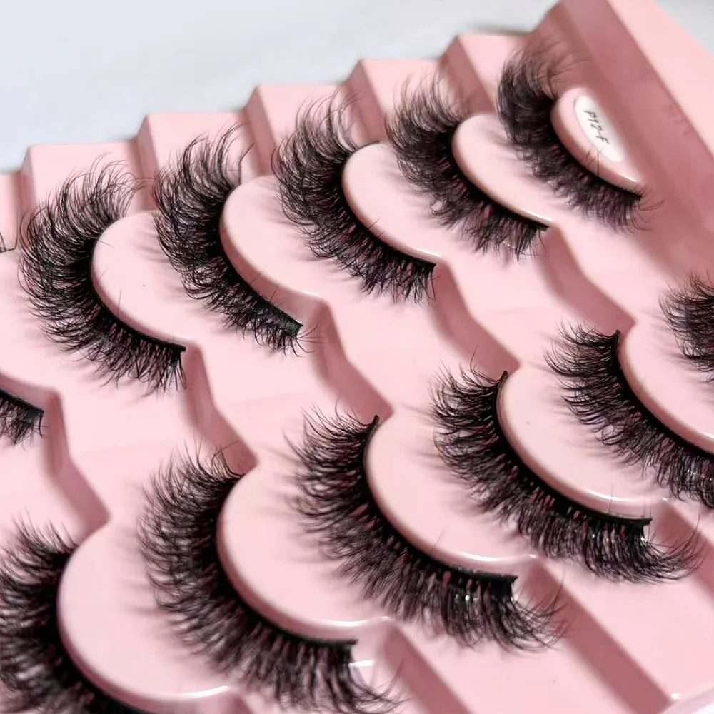 7 Pairs False Eyelashes Wispy Lashes Natural Look Fake Eyelashes Faux Mink Fluffy Strip False Lashes Pack