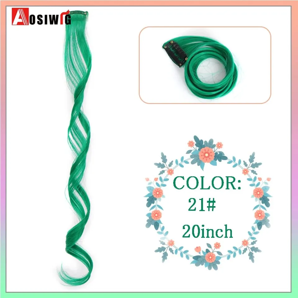 22 "sintético longo reto arco-íris destaque extensões de cabelo colorido clipe em uma peça ombre rosa roxo verde amarelo para wome