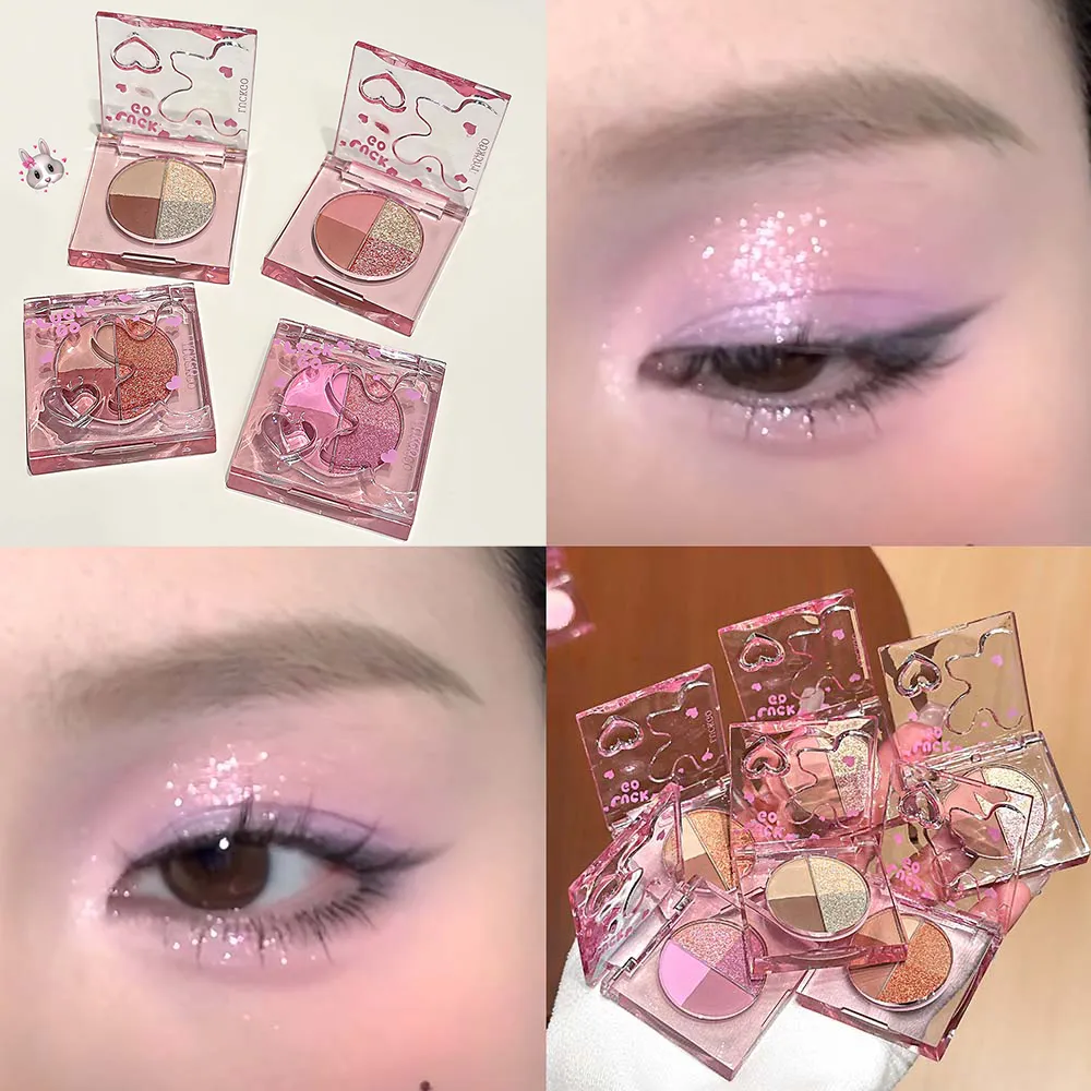 Paleta de sombras com glitter diamante de quatro cores, mini rosa, laranja, fosca, sombra de olhos brilhante, pigmentos, iluminador, maquiagem, cosméticos