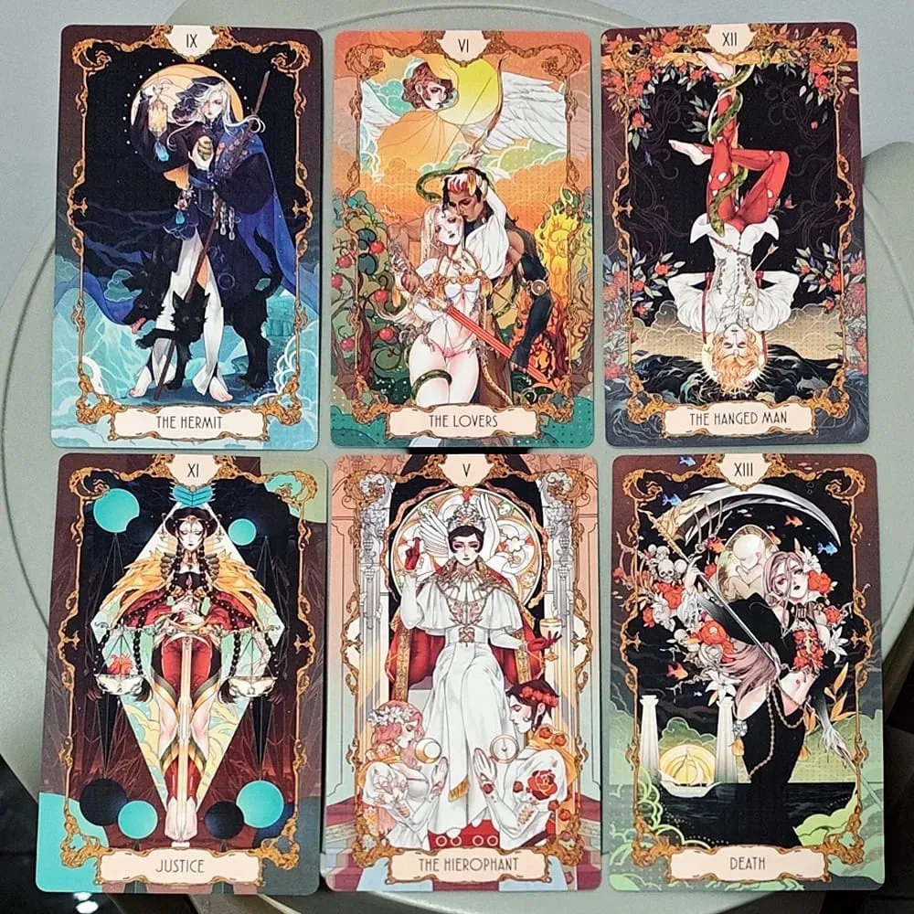 Double-embossed with Gorgeous Anime-Style Illustrations 78 Pcs Art Nouveau Tarot Cards 12*7cm Anima Tarot Deck in Rigid Box