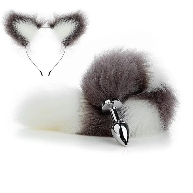 40cm Fox Tail Anal Plug Plush Cat Ears Headbands Set Butt Plug Tail Erotic Cosplay Sex Toys Women Anal Masturbation