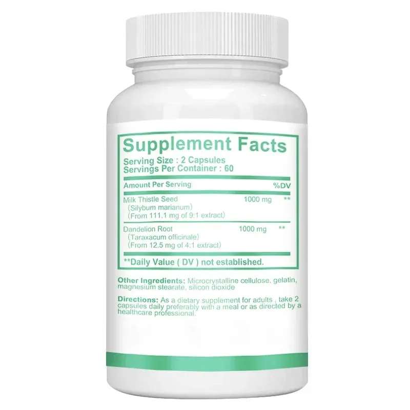 Limpeza de desintoxicação do fígado - com cardo mariano - melhora a função hepática, apoia o metabolismo da gordura, antioxidante - 120 cápsulas