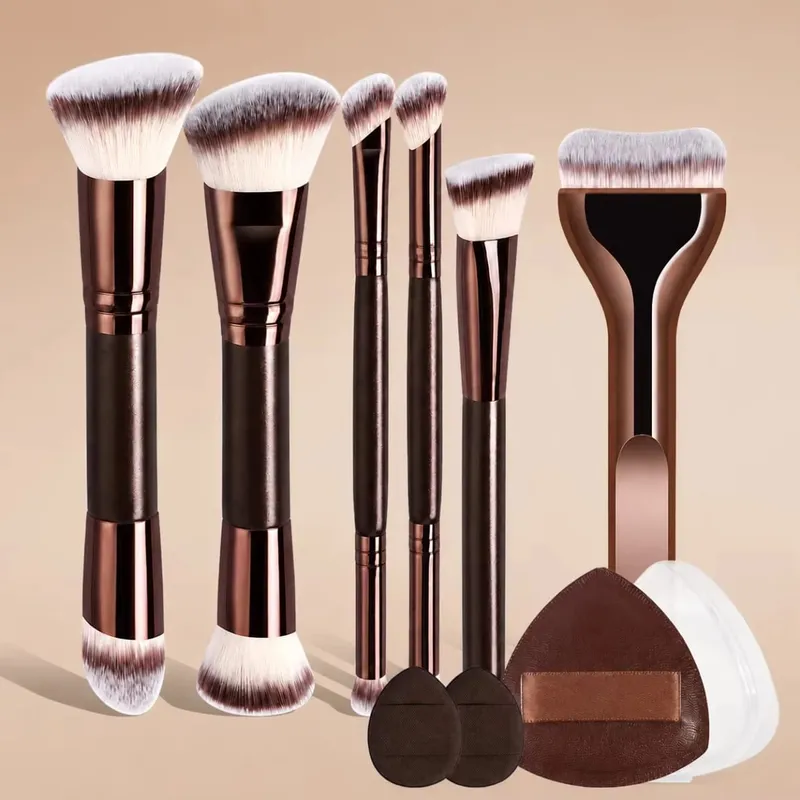 Conjunto de ferramentas de maquiagem multifuncional, 6/9 peças, inclui pincel de base, pincel de pó, blush, corretivo, cont