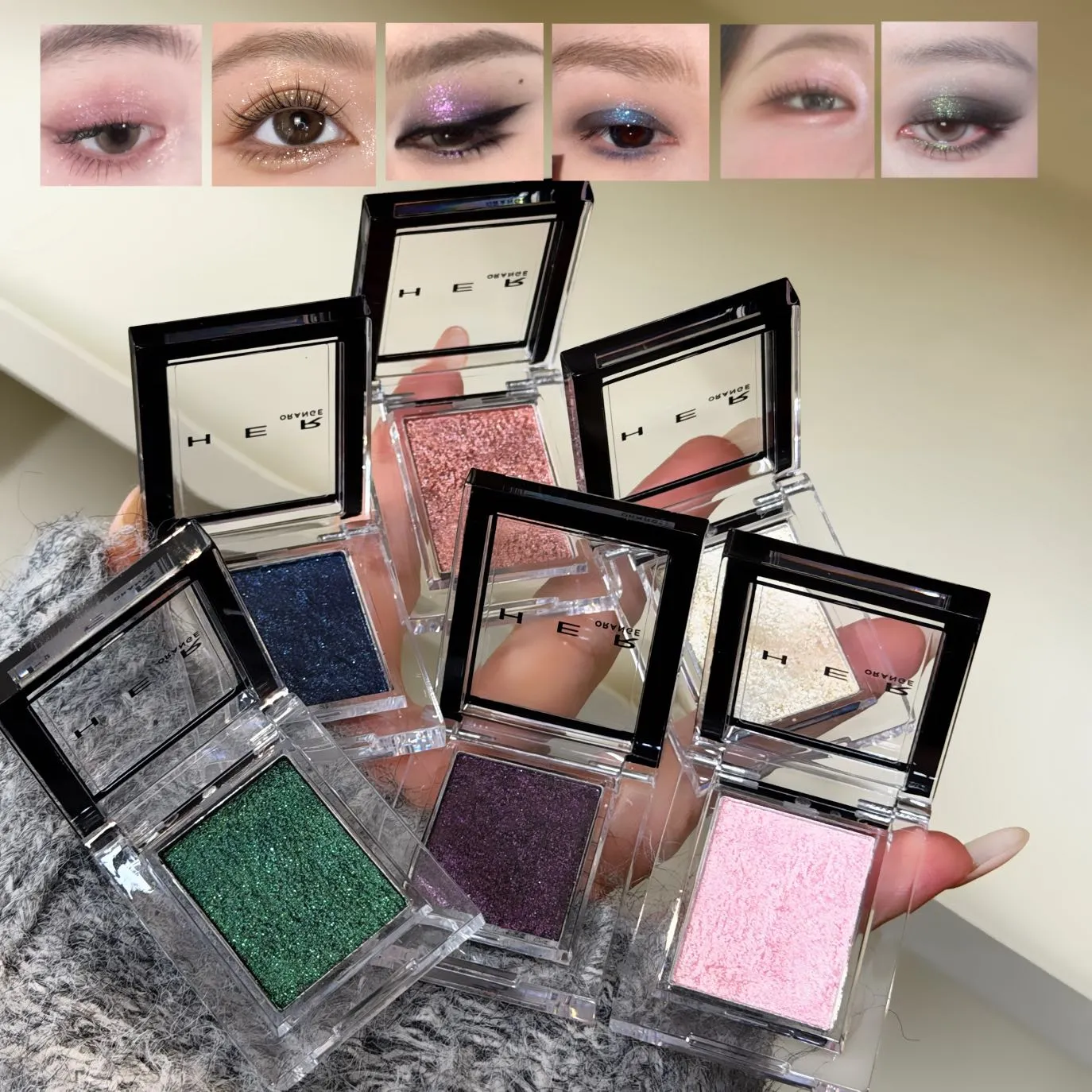 Monocromático azul metálico sombra diamante brilho verde sombra de olho paleta iluminador espumante perolado roxo olhos maquiagem