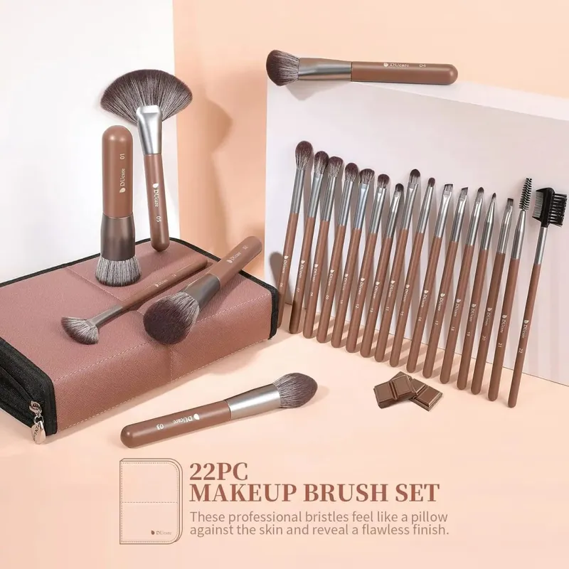 DUcare Makeup Brushes 22Pcs With Foldable BAG Nylon Hair Fan Powder EyeShadow Blending Eyeliner Eyebrow Cosmestic Make up Brush