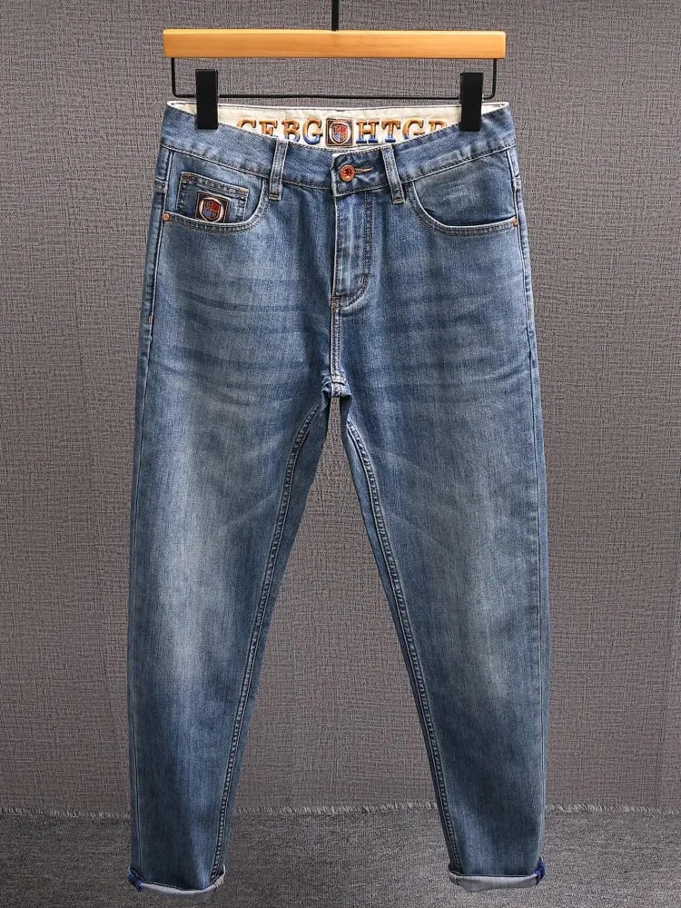 High-end Summer Thin Jeans Men20252023 Trend Embroidered Straight Casual Luxury Long Pants