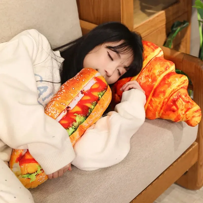 Travesseiro de pelúcia de simulação de pão, 20/40/60cm, baguete, croissant, cachorro quente, pão torrado, almofada de comida, decoração de casa, presente — image 6