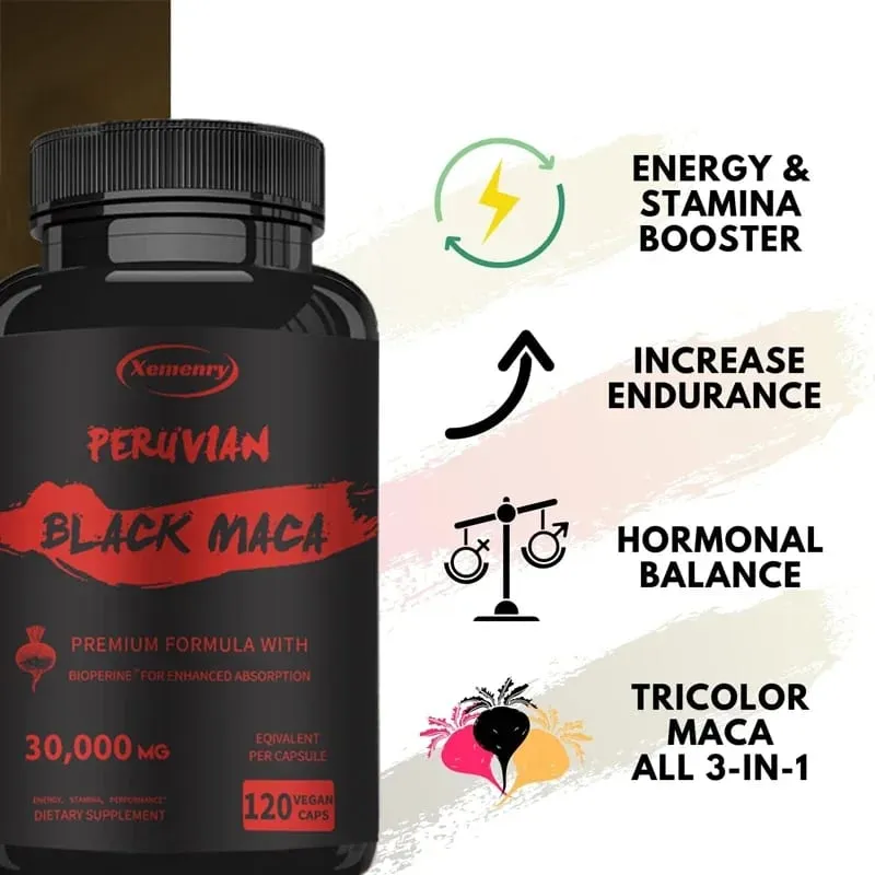 Raiz de Maca Negra de Força Máxima - 30 000 Mg - Extrato de Raiz de Maca em Gelatina do Peru