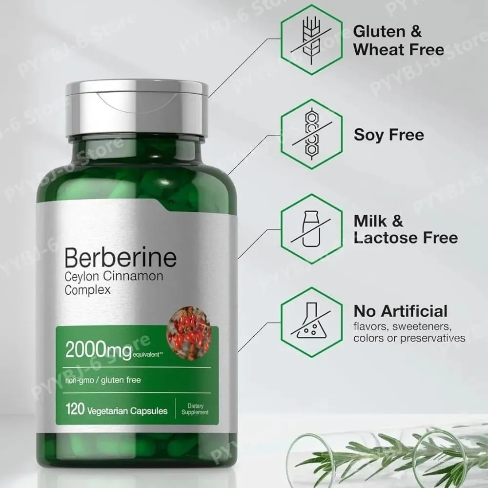 Berberine Ceylon Cinnamon Complex 2000mg Cápsulas vegetarianas Não-OGM Suplemento diário de bem-estar sem glúten para adultos 120 contagens