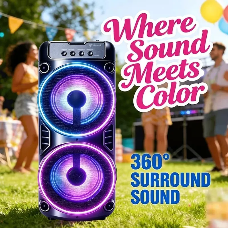 Alto-falante Bluetooth profissional grande design portátil com luzes LED JBL Subwoofer Party Box compatível com BT/USB/TF/AUX/FM/TWS/MIC/EQ Funções Karaokê profissional. Presente ideal para aniversários, Natal e Ano Novo — image 5
