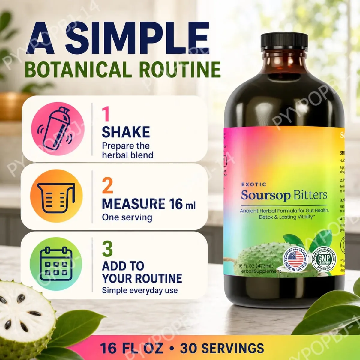 Suplemento de ervas para bem-estar exótico de graviola amarga, fórmula à base de plantas 16 Fl Oz (473ml)