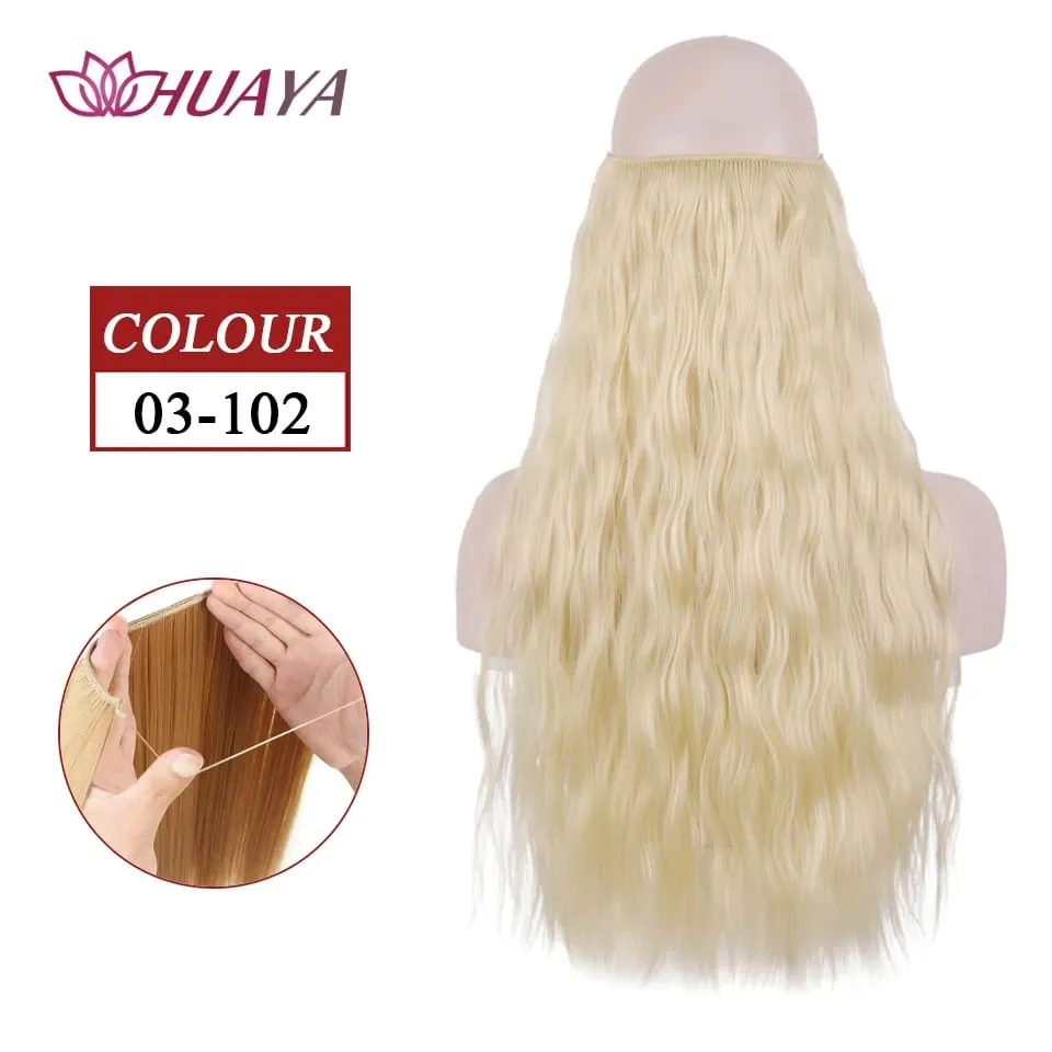 Synthetic Long Straight Invisible Wire No Clips In Hair Extensions Fake Hair Pieces Secret Fish Line Hairpieces For Women