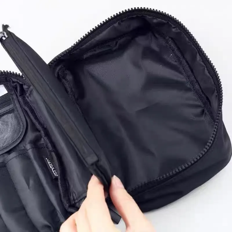 PA CARRIER COMBO POUCH Pincéis de maquiagem preto e prata e bolsa de armazenamento de cosméticos para viagens