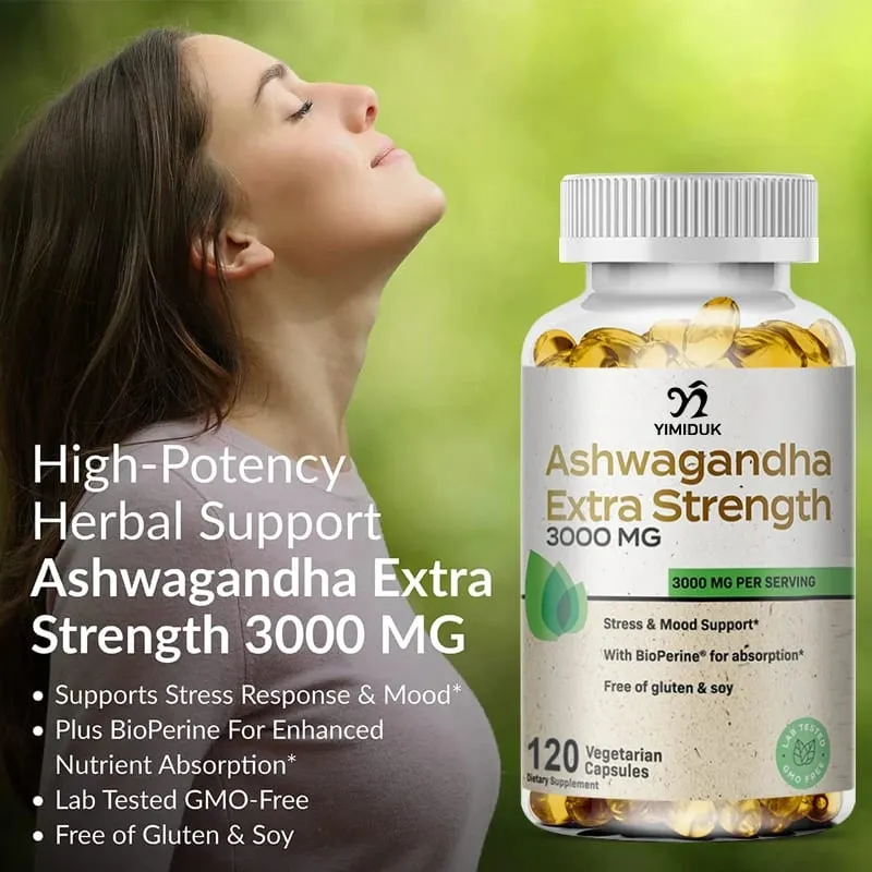 Organic Ashwagandha Root Extract Capsule Ashwagandha Supplement Help Stress Focus Brain Energy Support Sleep Health