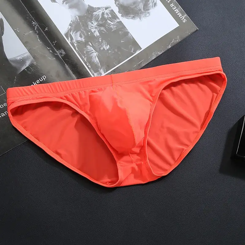Men's Ice Silk Underwear Briefs Breathable Low-Waist U-Convex Undershorts Shorts Solid Color Briefs Men Underpants