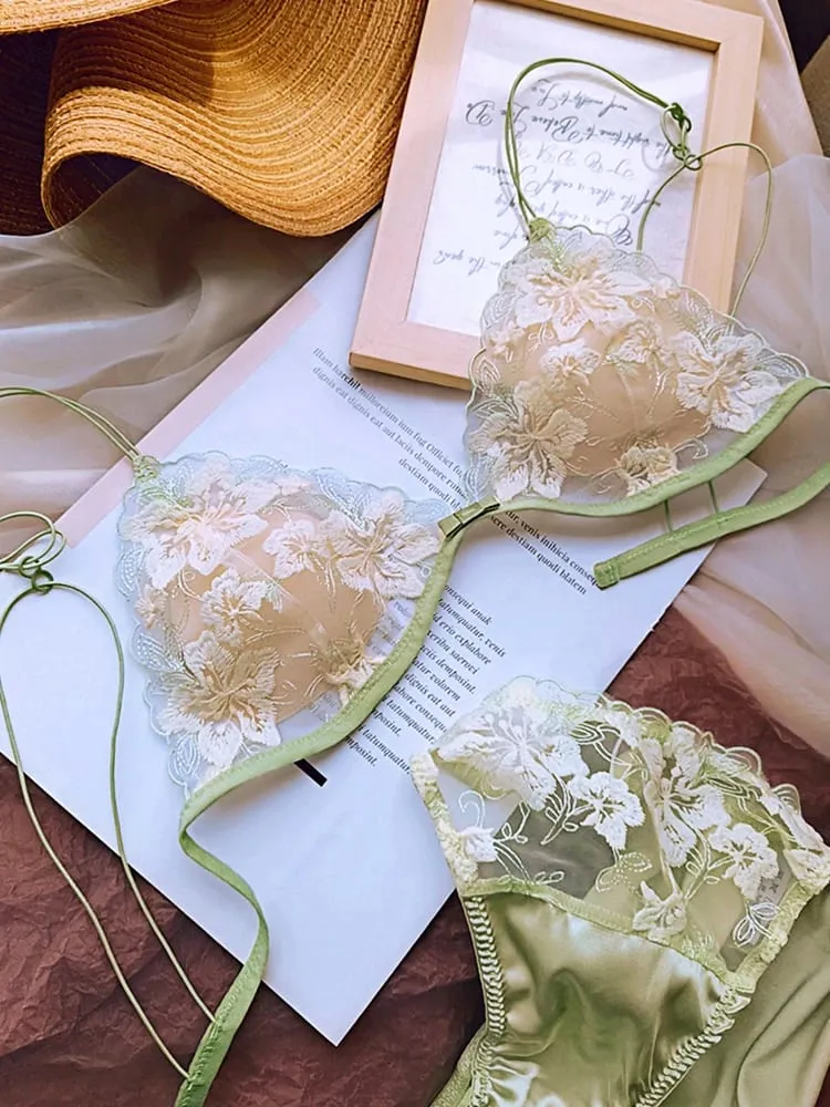 Conjunto de bralette minimizador sem fio, busto grande, estilo francês, copo triangular, lingerie de renda, conforto puro, sexy, conjunto de roupa íntima feminina