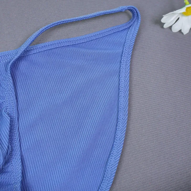 1pc Men Ribbing High Fork Underwear Brief U Convex Pouch Low Rise Panties Solid Color Breathable Comfortable Underpants
