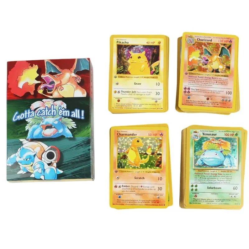 Cartão pokémon de primeira geração, 151 peças, 1996, charizard, pikachu, mewtwo, blastoise, brinquedos, versão em inglês, versão francesa