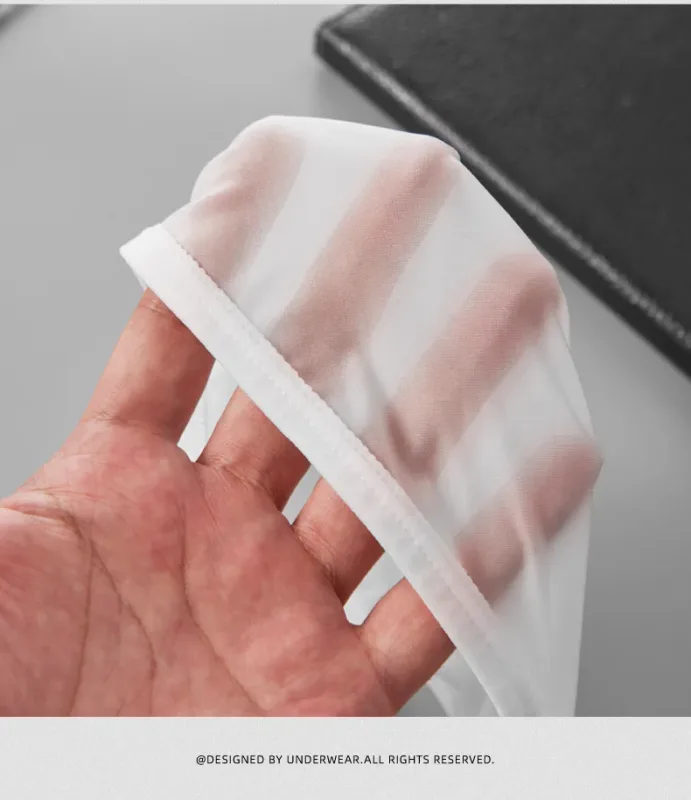 Cueca masculina sexy fina de seda gelo translúcida cuecas u bolsa ropa interior hombre calcinha masculina