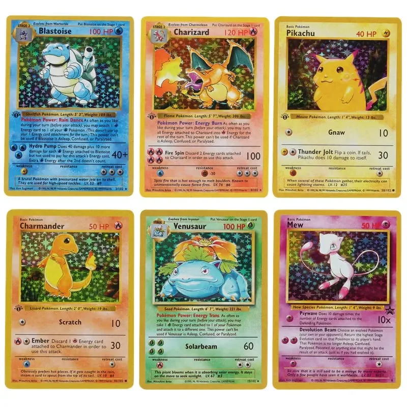 151 件/盒 1996 年第一版神奇寶貝卡片稀有噴火龍皮卡丘 Mewtwo Blastoise 收集卡片玩具英文版