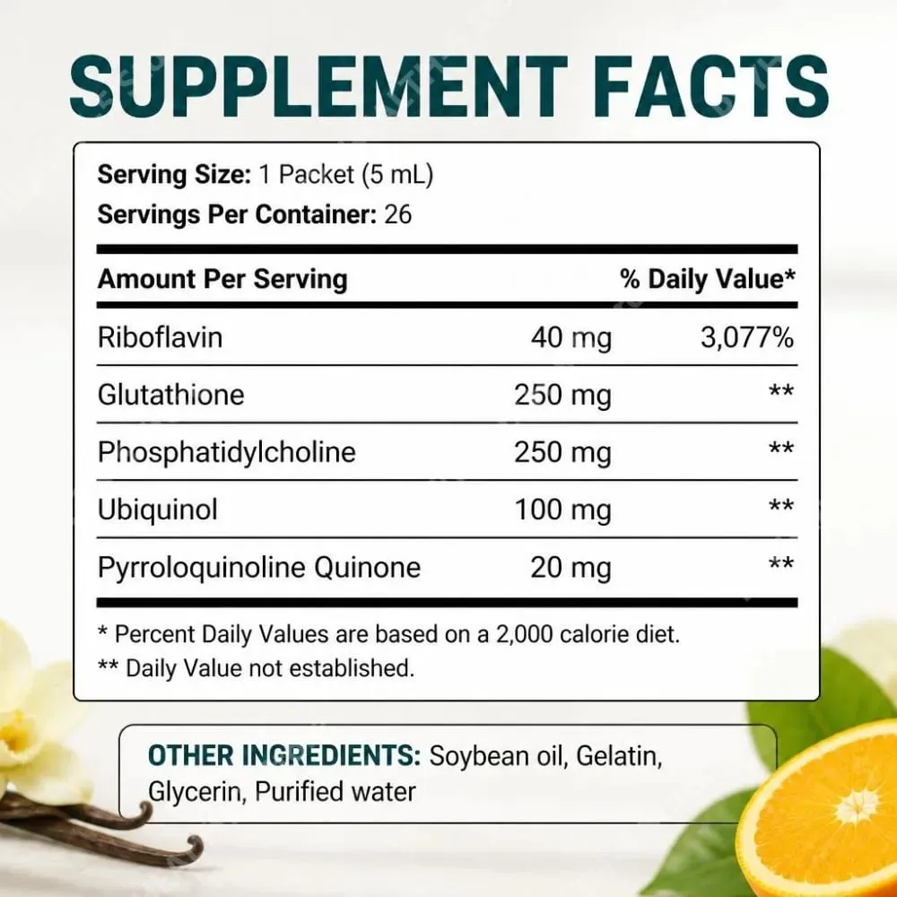 Pacotes de suplemento líquido de glutationa com lipídios aprimorados com baunilha cítrica apoiam a saúde intestinal e a saúde da pele 26 pacotes de 130ml