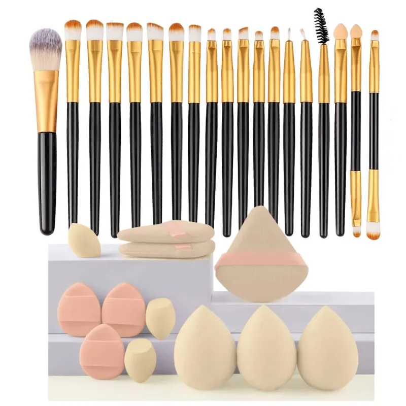 Conjunto de pincéis de maquiagem macio, 20 peças, base cosmética, pó, sombra, kabuki, pincel de maquiagem, ferramenta de beleza, esponja de maquiagem