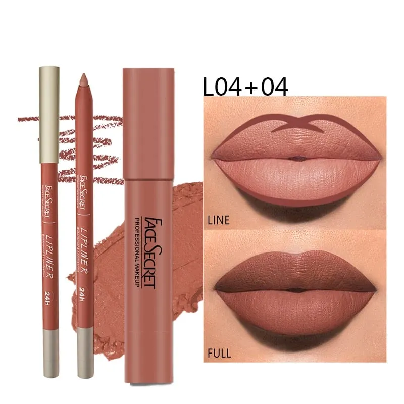 Matte Lipliner&Lipstick Set Waterproof， Long Lasting Lip Makeup Soft Matte Color Rendering Women's Makeup Cosmetics