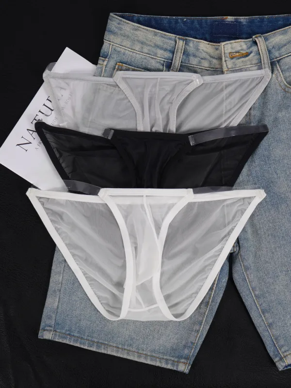 1 peça cuecas de refrigeração ultrafinas de malha de seda gelo masculina, cintura transparente fina venda quente roupa interior diária primavera verão