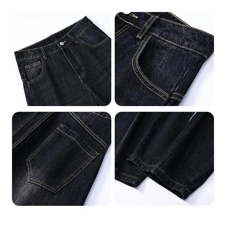 Calças de brim de perna curvada estilo retro unissex ajuste relaxado retalhos macio durável feminino masculino versátil lavado calças de perna larga