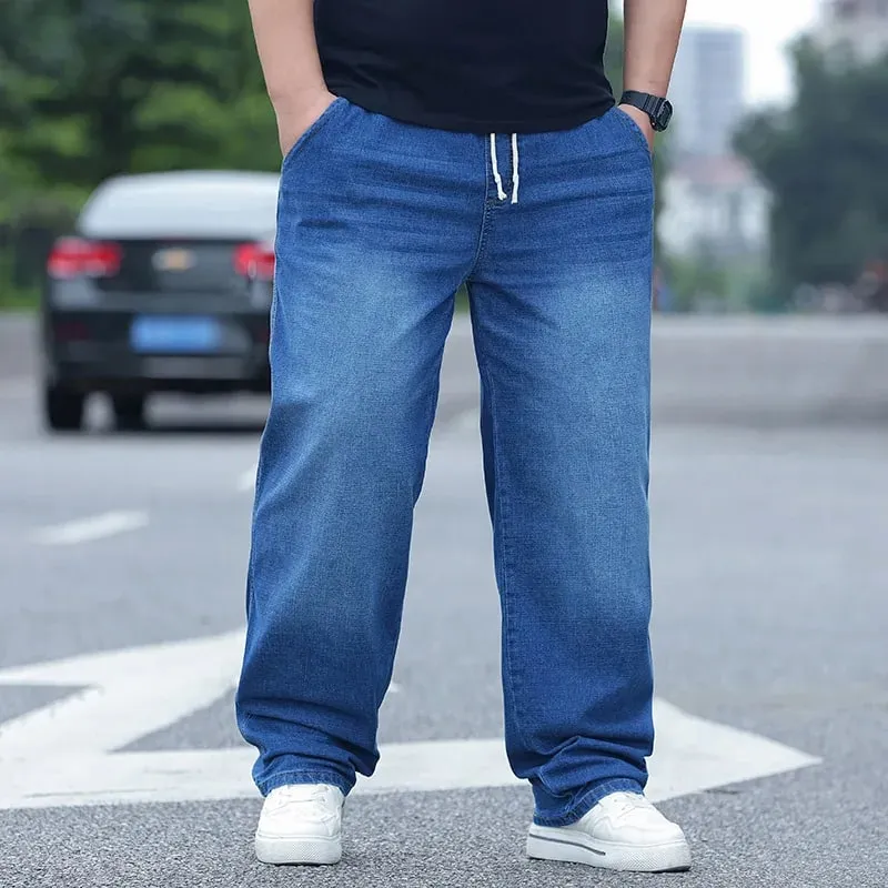 8xl jeans de grandes dimensões para homens cintura elástica solto ajuste confortável calças jeans plus size 150kg casual streetwear novo