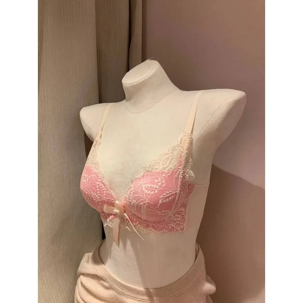 Venda quente sutiã de renda sem fio feminino pequeno busto grosso acolchoado push up elevador anti sag suporte lateral lingerie sexy 32-38 ab