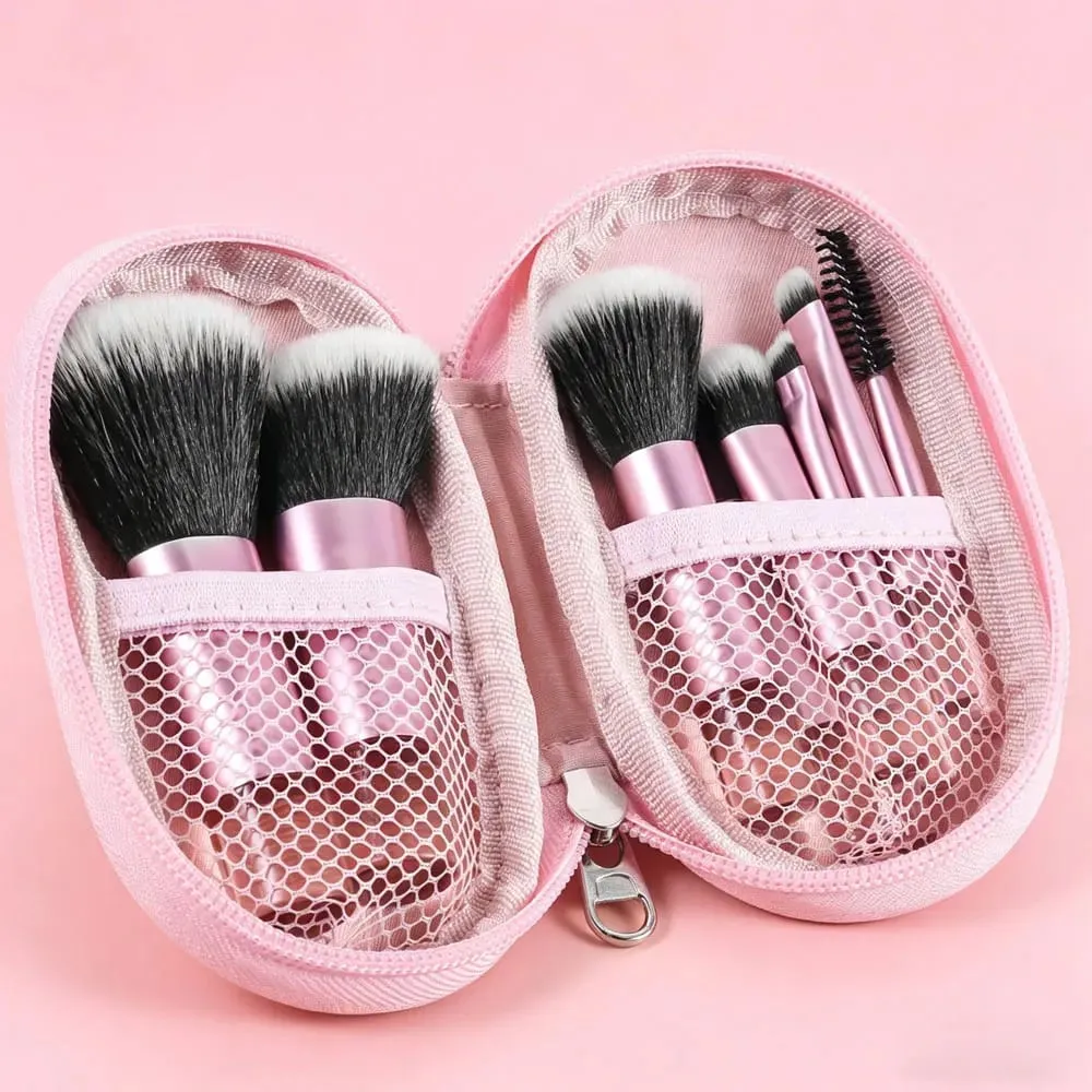 Conjunto de mini pincéis de maquiagem portátil de 10 peças, pincéis de cerdas macias multifuncionais essenciais para viagem com bolsa de armazenamento incluída