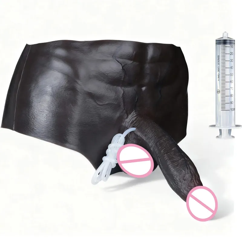 Calcinha preta de silicone nude, esguicho com pênis sólido simulado, grande realista, ejaculação, brinquedo sexual para mulheres