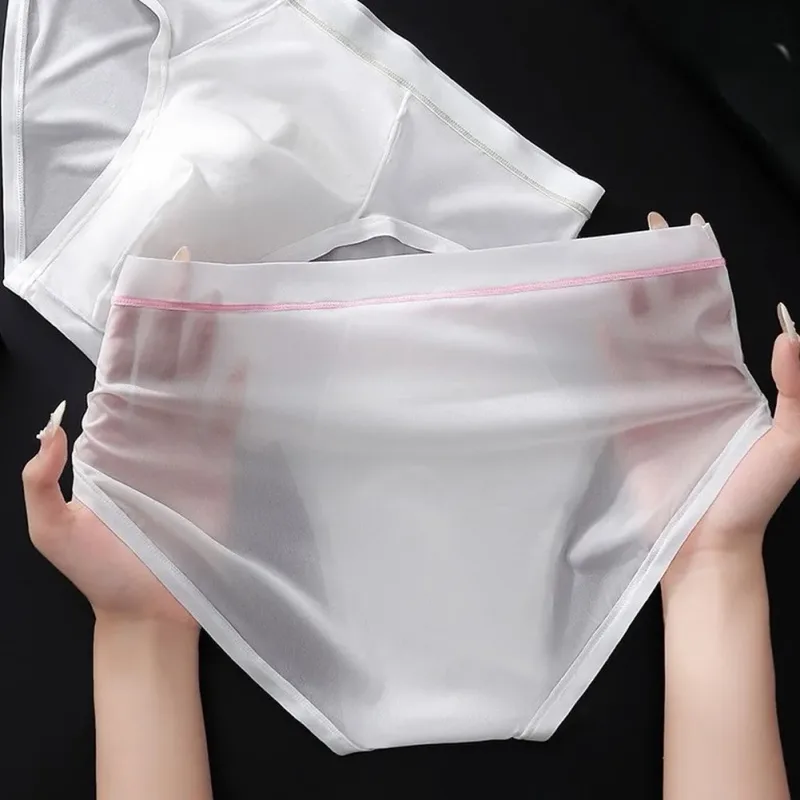 Cuecas de seda gelo sem costura masculina, roupa íntima com protuberância, calcinha sólida respirável, sexy em u convexo, lingerie