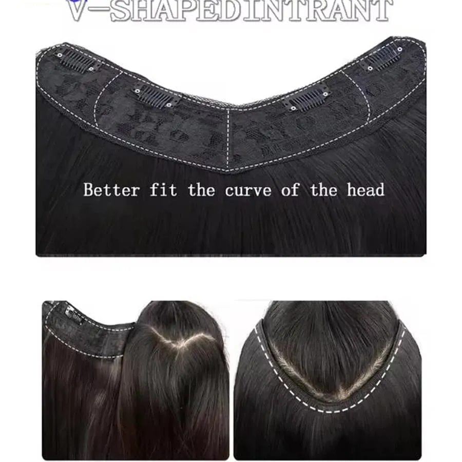 Synthetic Long Straight V-Shaped Half Head Wig Suitable for Women Black Brown Hair Clip Gold Black Brown Natural Wig