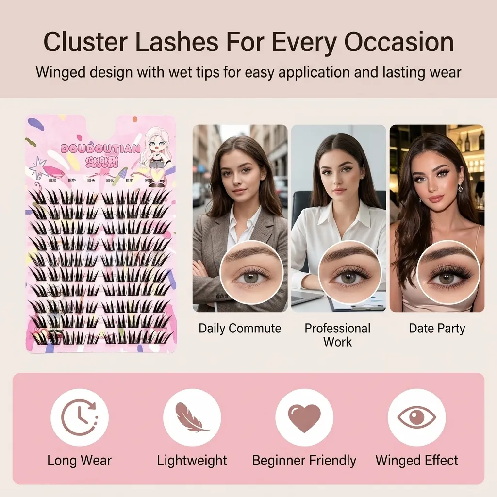 Cílios postiços com aparência molhada, 3/10 linhas, maquiagem diária, cluster, estilo alado, extensões de cílios, natural, curvado, fibra sintética, maquiagem para os olhos