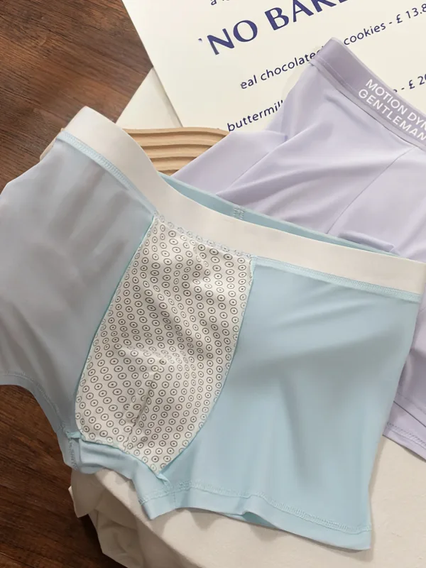 Cuecas boxer masculinas de seda gelada de verão, 3 pacotes, roupa íntima de cor sólida suave ultra-fresca, cintura elástica com letras de dinâmica de movimento