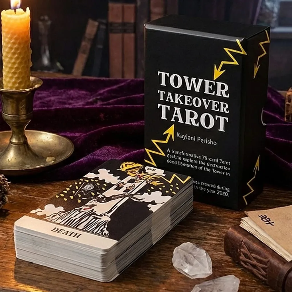 Baralho de tarô Tower Takeover em caixa rígida Conjunto exclusivo de tarô de 79 cartas para transformação e libertação 12*7cm com relevo duplo